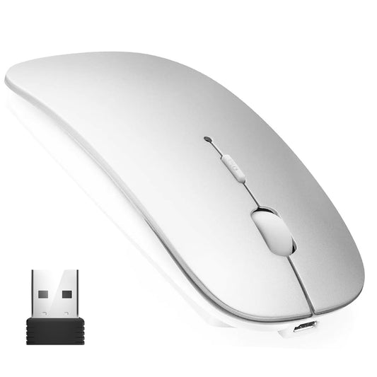 Lostrain Mouse Inalámbrico, Ratón Bluetooth Recargable con Receptor Mini USB 2.4G 1600DPI Sensor Óptico Wireless Mouse De Doble Modo Silencioso Compatible con Chromebook/Mac/Windows/Pc