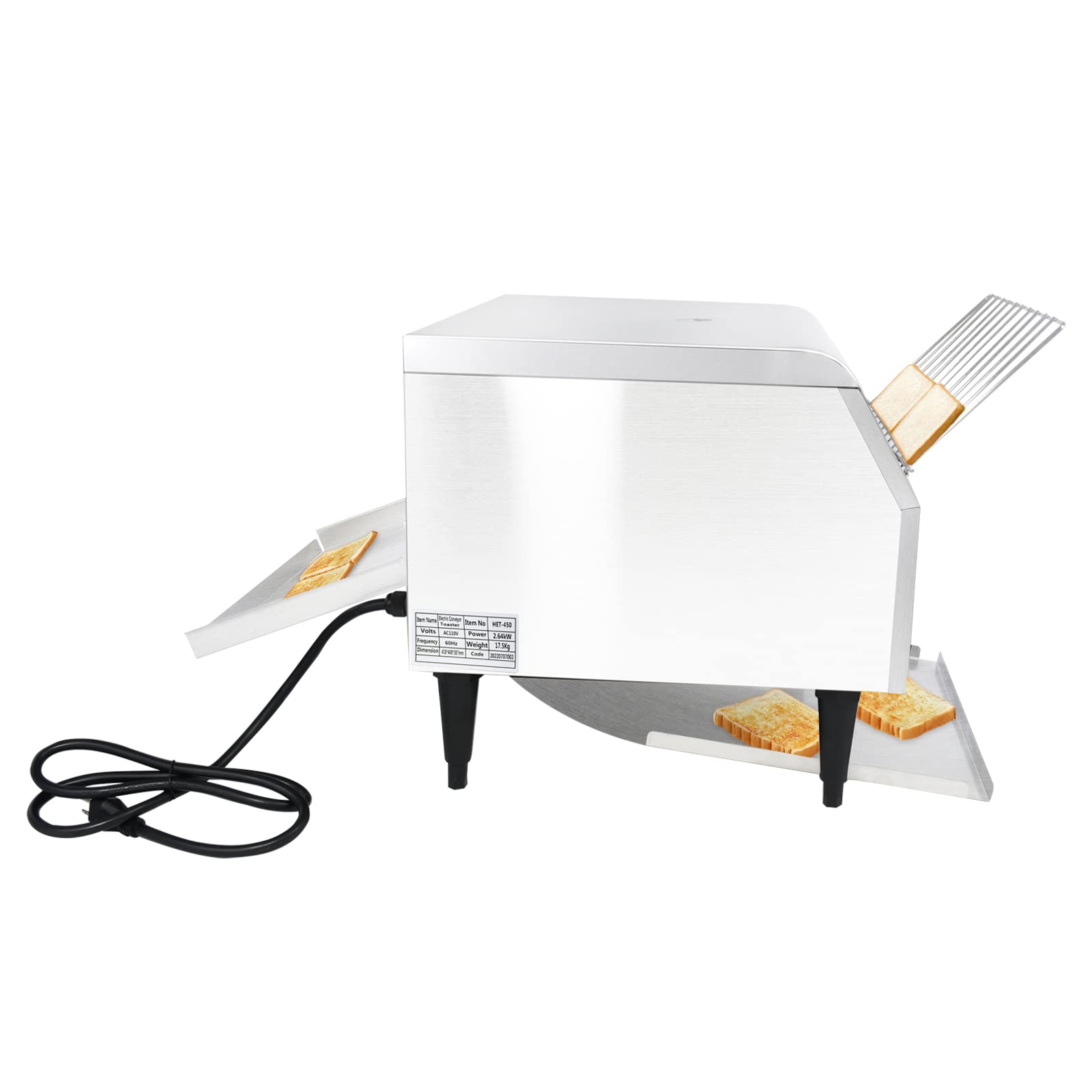 NJTFHU Tostador Transportadora Comercial, 2600 W/450 Rebanadas/Hora, Control de 7 Velocidades/3 Opciones de Modo, Industrial de Encimera, Eléctrica de Restaurante