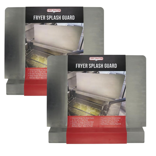 Chef Master - Juego de 2 protectores de salpicaduras de freidora comercial, acero inoxidable, calibre 18, protector de salpicaduras de aceite, 20.5 x 15 pulgadas, protector de salpicaduras de aceite
