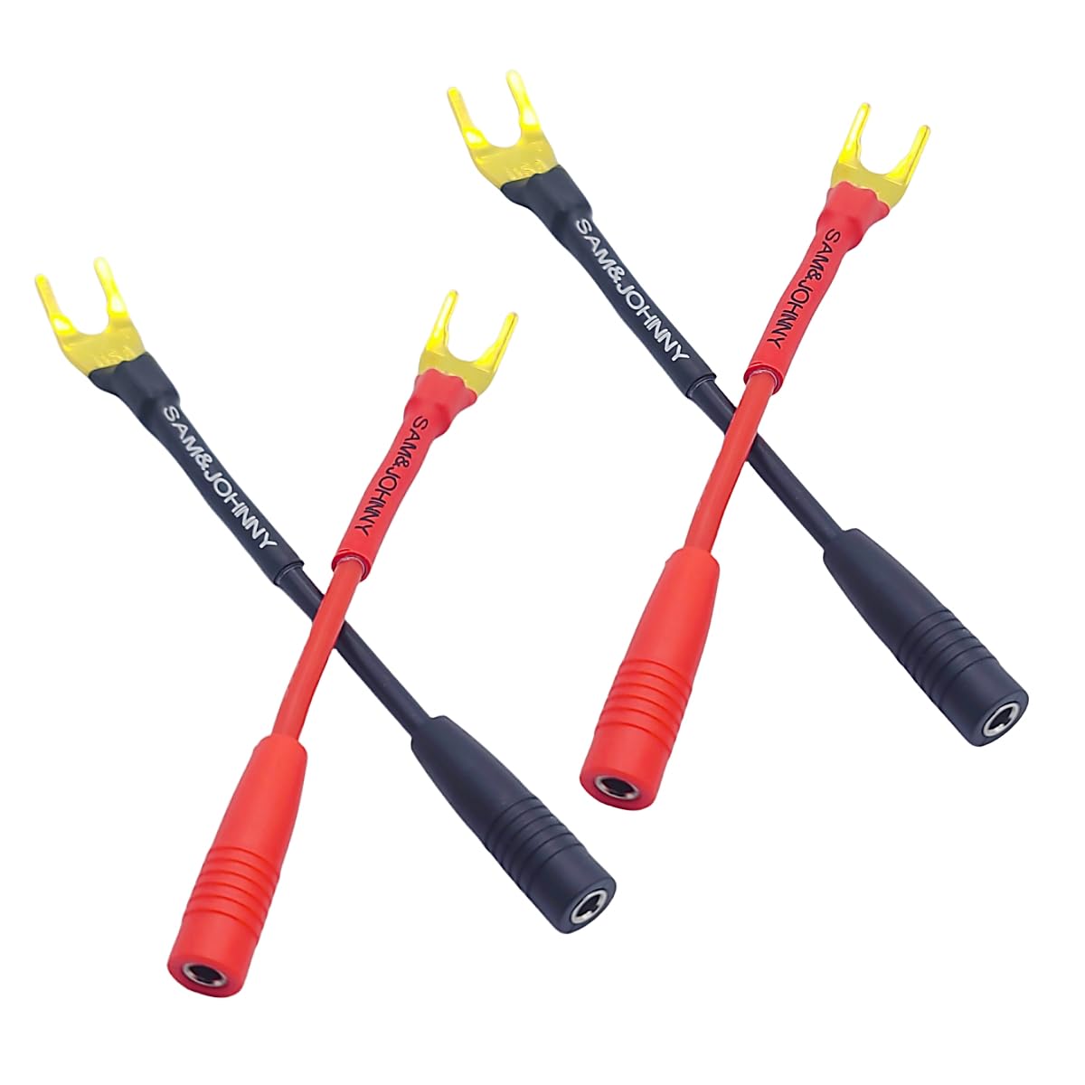 Conectores de Pala Sam&Johnny Dorados a Cable de Altavoz 4 mm con Construcción Soldada Paquete de 4 Unidades