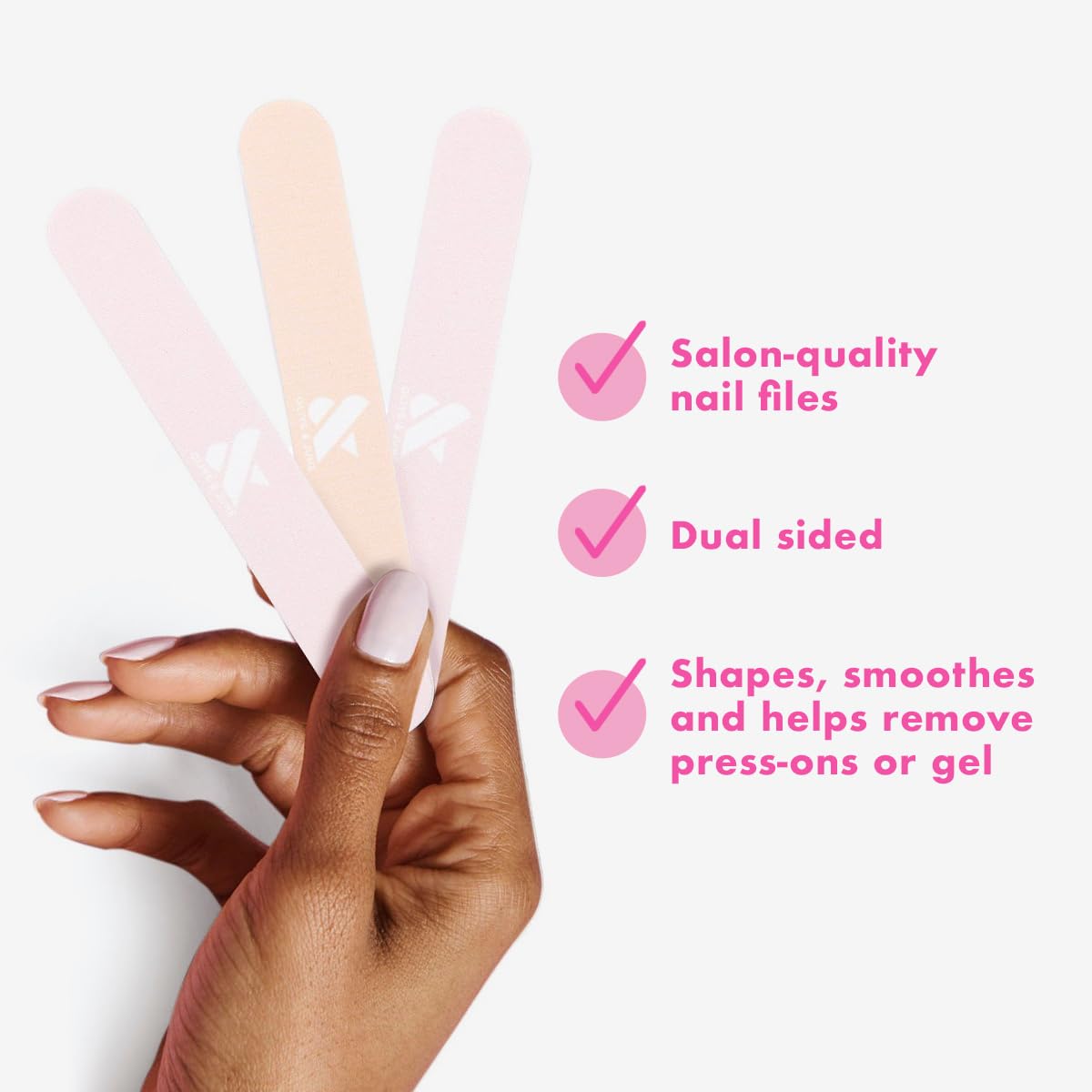 Olive & June Paquete de limas de uñas | 3 limas de doble cara para alisar y dar forma | 2 limas de estilo salón para manicura y pedicura | Herramientas de uñas de calidad profesional para uso en casa