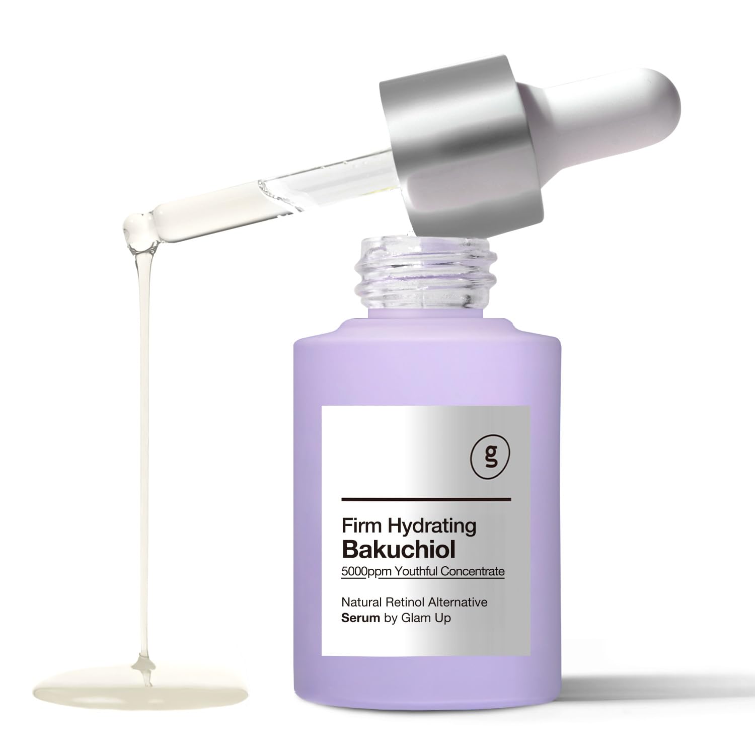 Glam Up Firm Hydrating Bakuchiol Serum - Anti-Aging Retinol Alternative Serum, Blur Fine Lines, Wrinkles, and Dark Spots, Hydrate Facial Skin, Cruelty-Free (1.01 Fl Oz)
