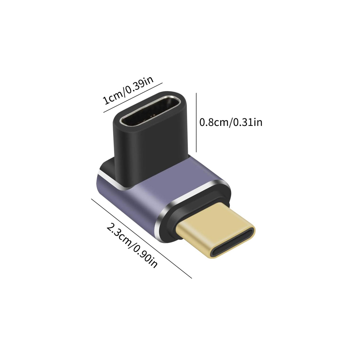 Adaptador USB C Ángulo Recto 90 Grados Paquete de 2 Extensor