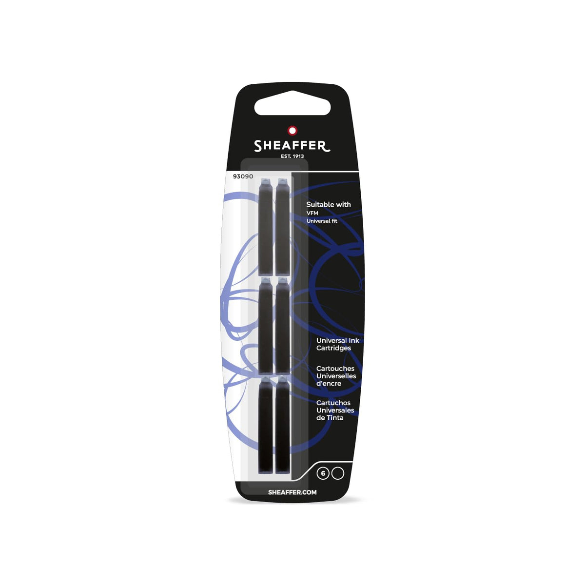 Cartucho de Tinta Universal Sheaffer Negro VFM para Pluma Estilográfica (6 Unidades de Ajuste Europeo)