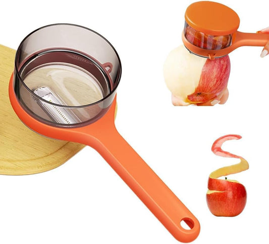 Liahelianx Pelador de Frutas y Verduras Reversible con Caja - Acero Inoxidable, Multifuncional, Trampa de Residuos, Utensilio de Cocina para Pelar con Hoja Giratoria (Naranja)