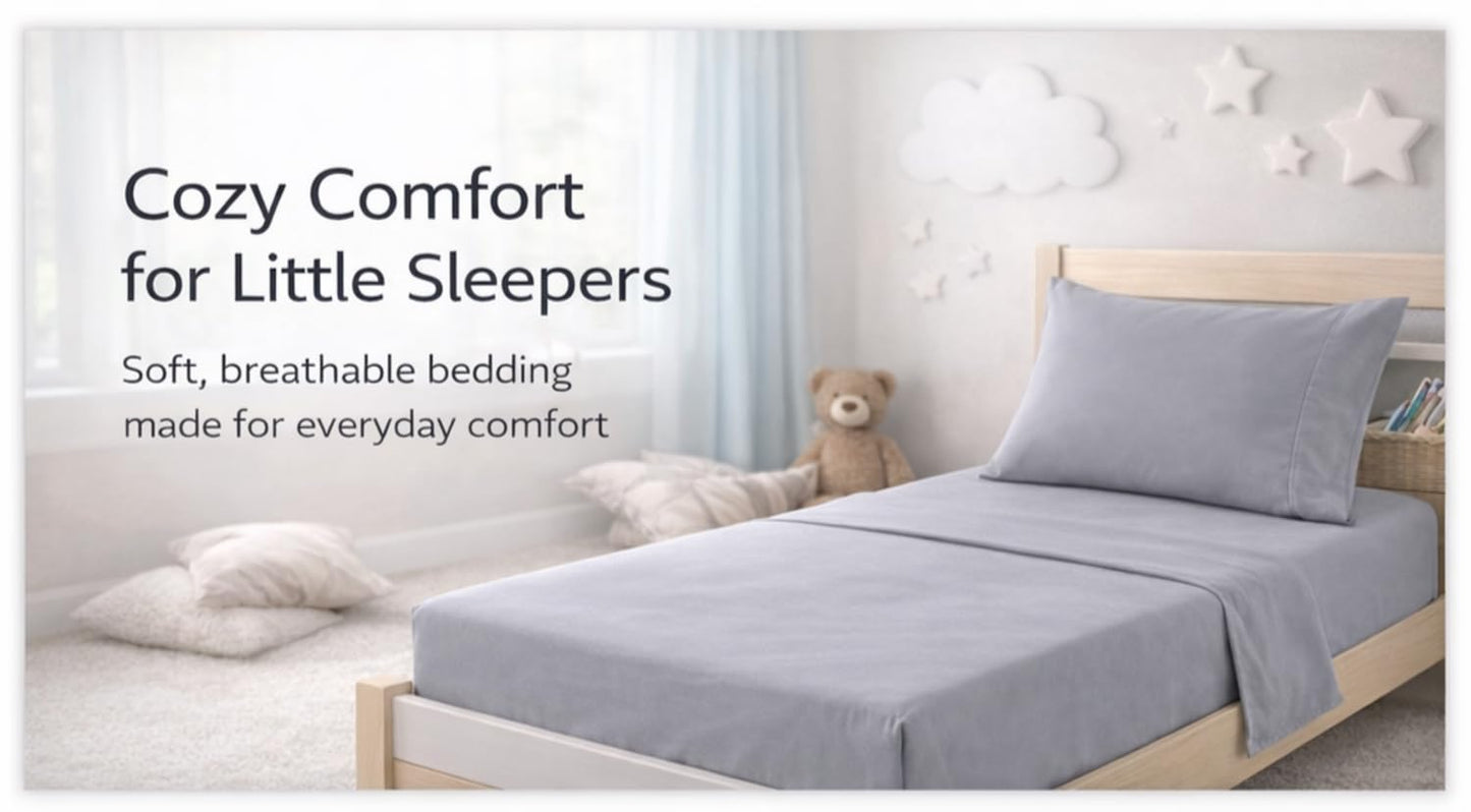 EVERYDAY KIDS - Juego de sábanas de 3 piezas para niños, ropa de cama de microfibra suave y transpirable, incluye una sábana encimera, una sábana bajera ajustable y una funda de almohada, color gris