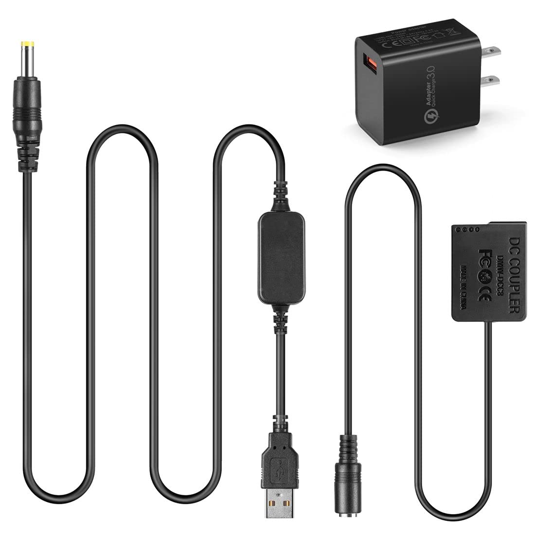 Kit Adaptador USB 5V + QC3.0 Adaptador USB + DMW-DCC8 BLC12E Batería Ficticia BLC12E para Lumix DMC-GX8 FZ1000 FZ300 FZ200 G7 G6 G5 G80 G81 G85 GH2 GH2K GH2S DC-G90 DC-G91 DC-G95 DC-G99