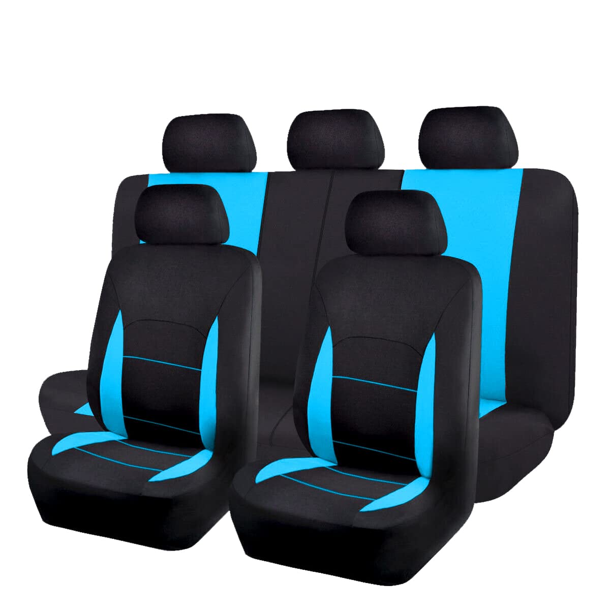 Flying Banner Fundas de Asiento de Coche para Asientos Delanteros y Traseros de poliéster, fáciles instalaciones, Banco Trasero Dividido, (Juego Completo, Respaldo bajo, Negro Azul mentol)