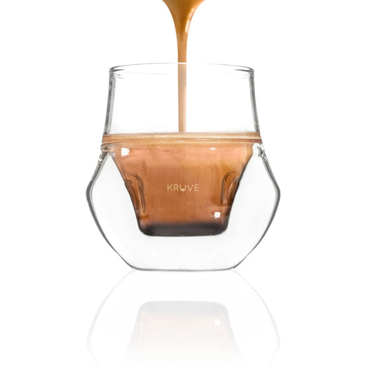 KRUVE Propel - Vaso de expreso, hecho a mano, de doble pared, transparente, 0.1 oz, diseño científico (juego de dos)