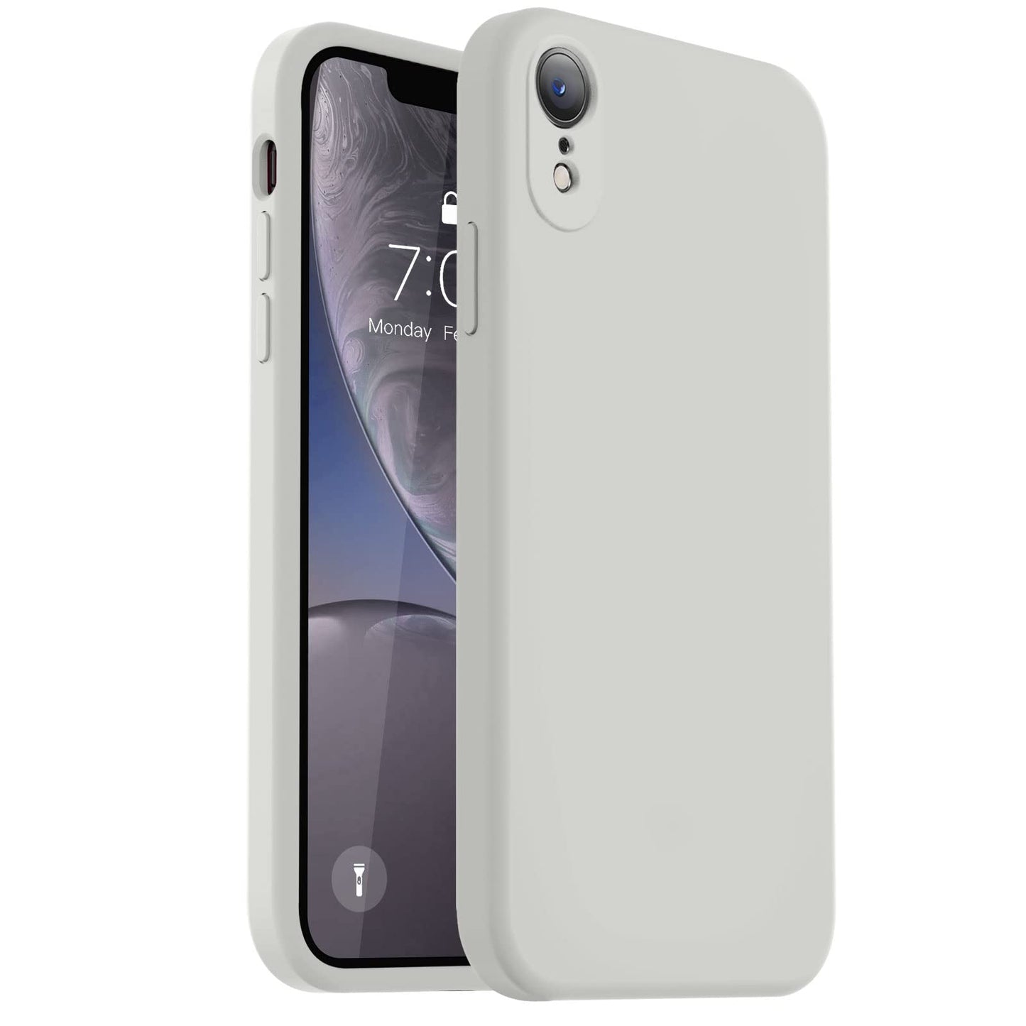Vooii - Funda compatible con iPhone XR, silicona líquida mejorada con bordes planos, protección de la cámara] [forro de microfibra suave antiarañazos para iPhone 10 XR de 6.1 pulgadas, piedra