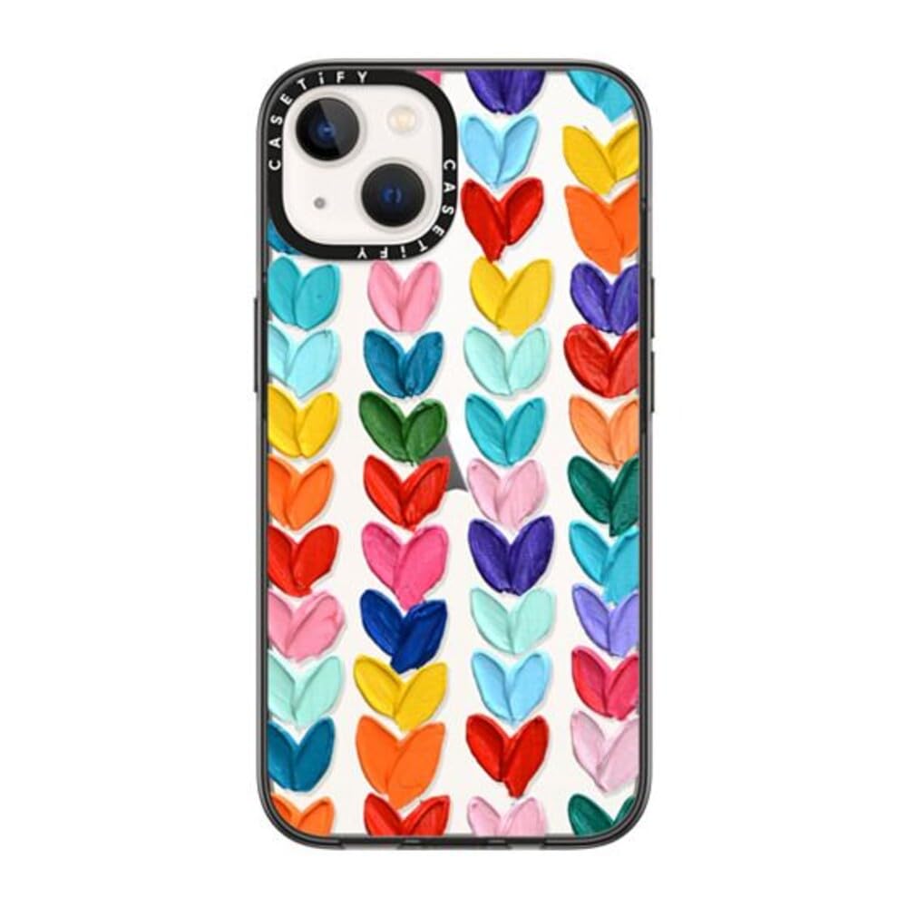 Funda Esencial para iPhone 14 CASETiFY Negro Transparente Lunares en Forma de Corazón Doble Grado Militar