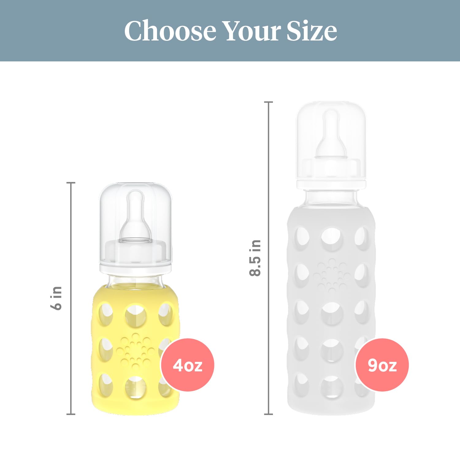 Lifefactory - Biberón de vidrio con pezón de etapa 1 y funda protectora de silicona, plátano, 4 onzas
