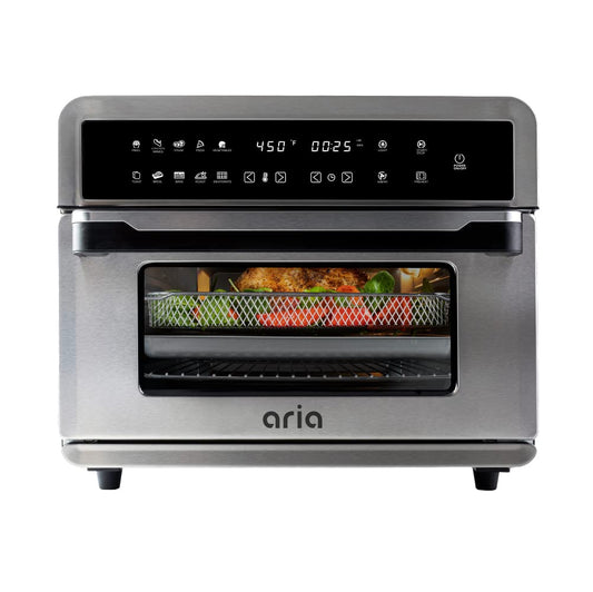 Aria 30 cuartos de galón. Horno tostador con visualización táctil con libro de recetas, acero inoxidable cepillado