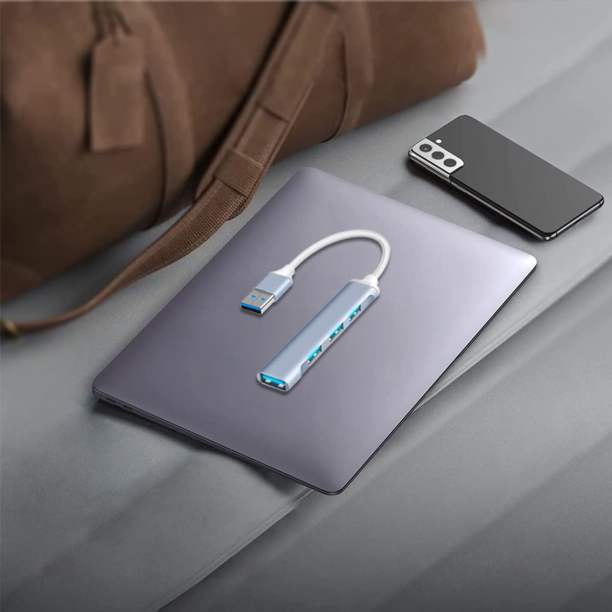 Hub USB Multipuerto, 4 en 1 Velocidad Ultra Alta Hub de Aluminio con Puertos USB 3.0, para Laptop o Cualquier Otro Sistema Operativo(USB Extension*1+Lector de Tarjetas USB*1)