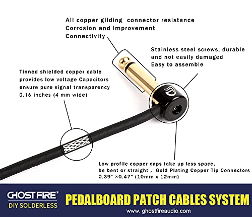 Ghost Fire - Kit de cable de pedalera sin soldadura, cable de 6.5 pies y 10 conectores de punta de cobre niquelado para efectos de guitarra y tablero de pedales, cables de conexión personalizados con