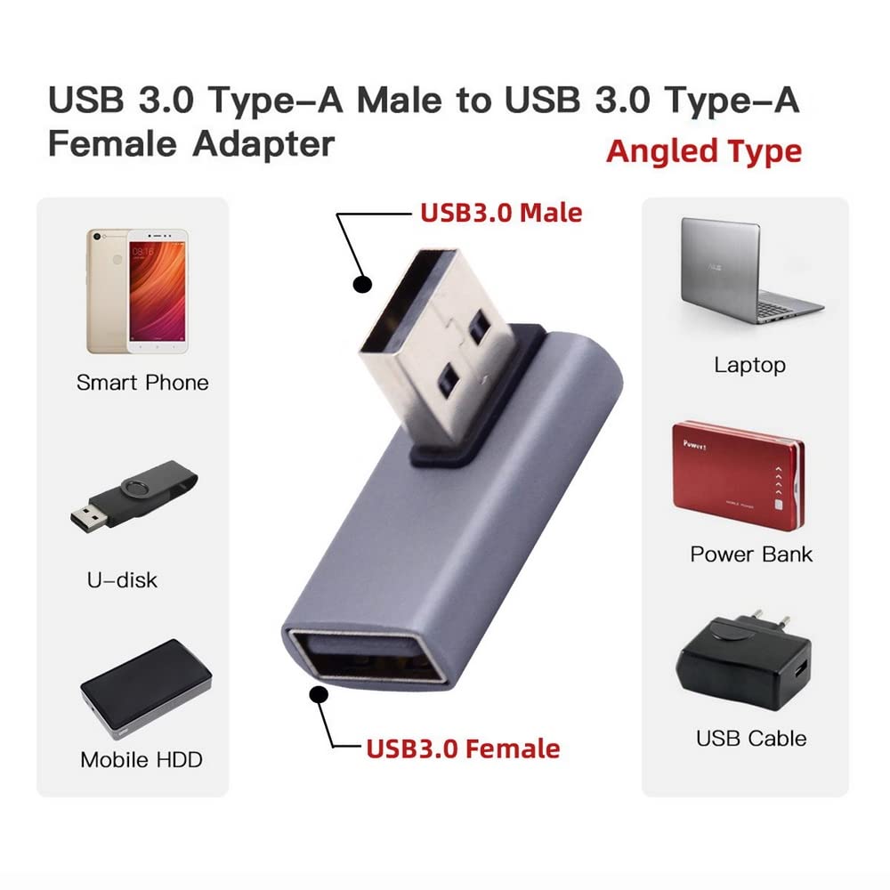 Adaptador de Extensión USB 3.0 Chenyang Negro de 90 Grados de Perfil Bajo