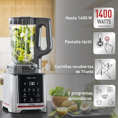 Licuadora T-fal Infinymix Negra con 5 Programas Automáticos y Cuchillas de Titanio