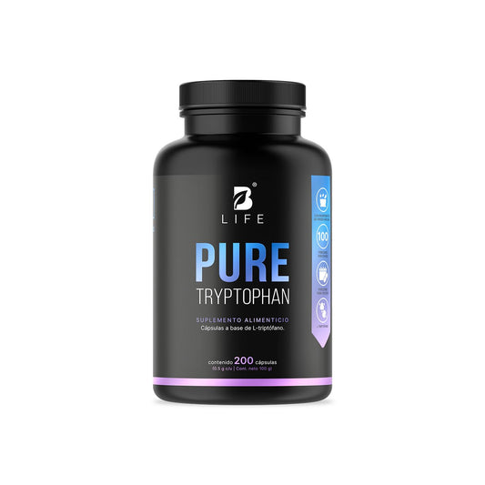 B Life Triptófano Puro | 200 Cápsulas de 500 mg | Aminoácido esencial precursor de serotonina | Pure Tryptophan.