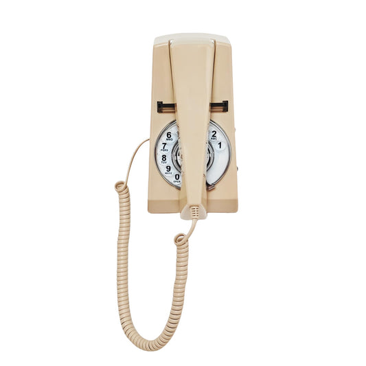 Teléfono de pared vintage con cable, teléfonos de línea fija con montaje en pared y remarcado en marfil, juego de teléfonos rotatorios de estilo antiguo para el hogar/oficina/hotel/escuela, teléfono