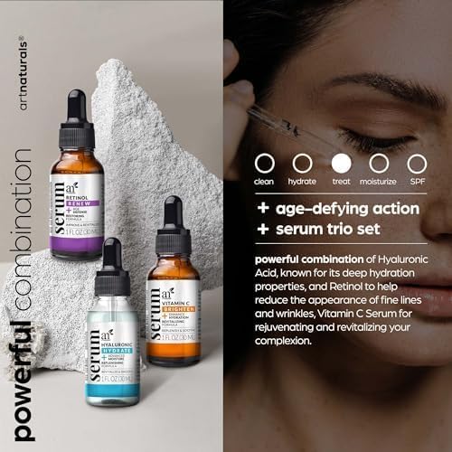 ArtNaturals Anti-Aging-Set with Vitamin-C Retinol and Hyaluronic-Acid - (3 x 1 oz) Serum for Anti Wrinkle and Dark Circle Remover ‰ÛÒ All Natural and Moisturizing