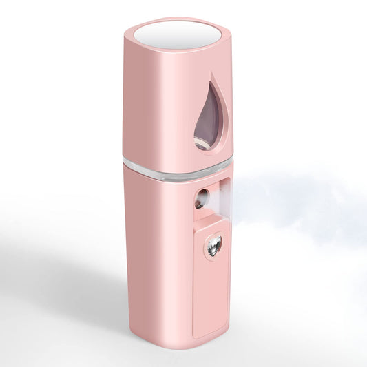 GIVERARE Nano vaporizador facial, práctico mini señor con espejo, pulverizador de niebla recargable por USB, tanque de agua visual hidratante e hidratante para cara, maquillaje, cuidado de la piel, extensiones de pestañas, color rosa