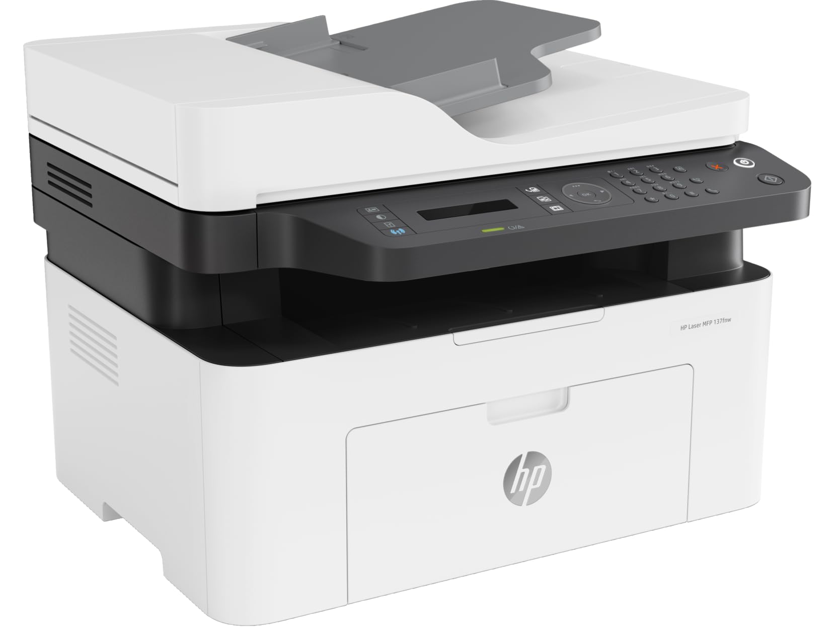 HP Impresora Multifuncional Láser MFP 137fnw, Impresión en Negro, Dúplex, (Doble Cara) Manual, WiFi, USB, Ethernet, Smart App, Imprime, Copia y Escaneado, Fax (4ZB84A)