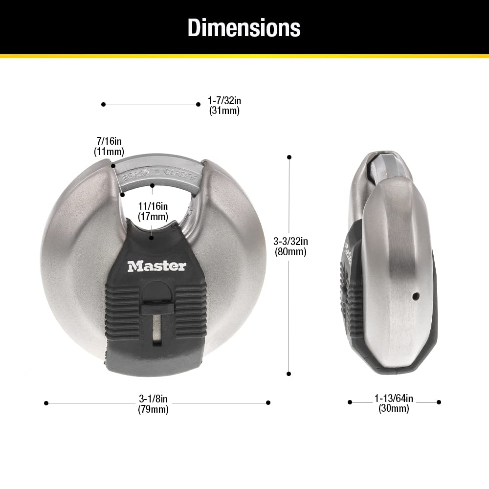 Candado Discus de Acero Inoxidable Master Lock Magnum con Llave