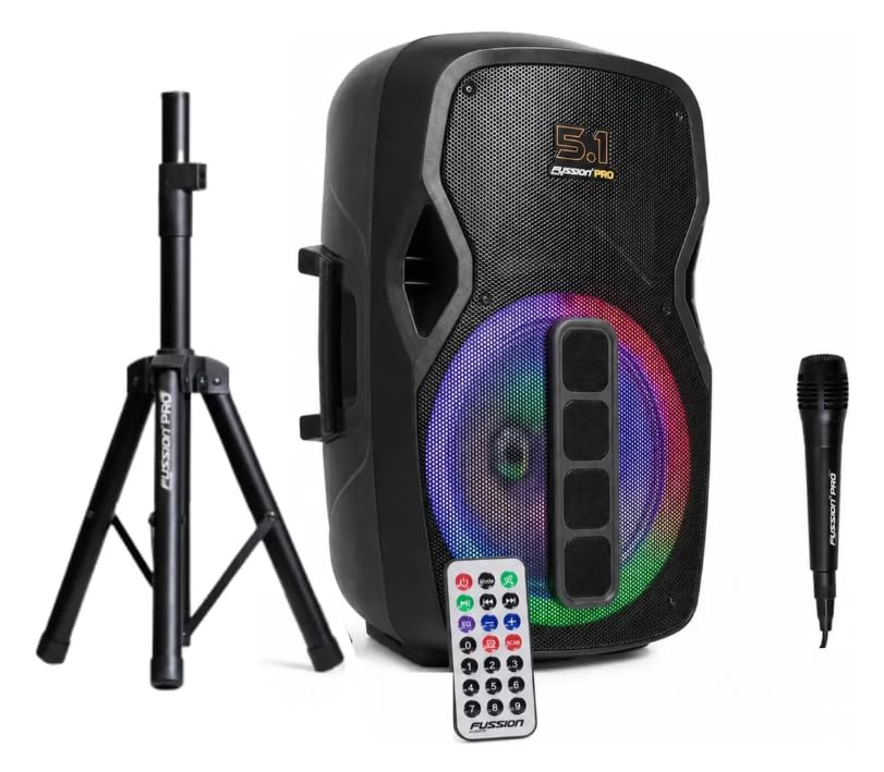 Bocina FUSSION ACUSTIC Azul 15 Pulgadas Recargable con Bluetooth y Luz LED Circular