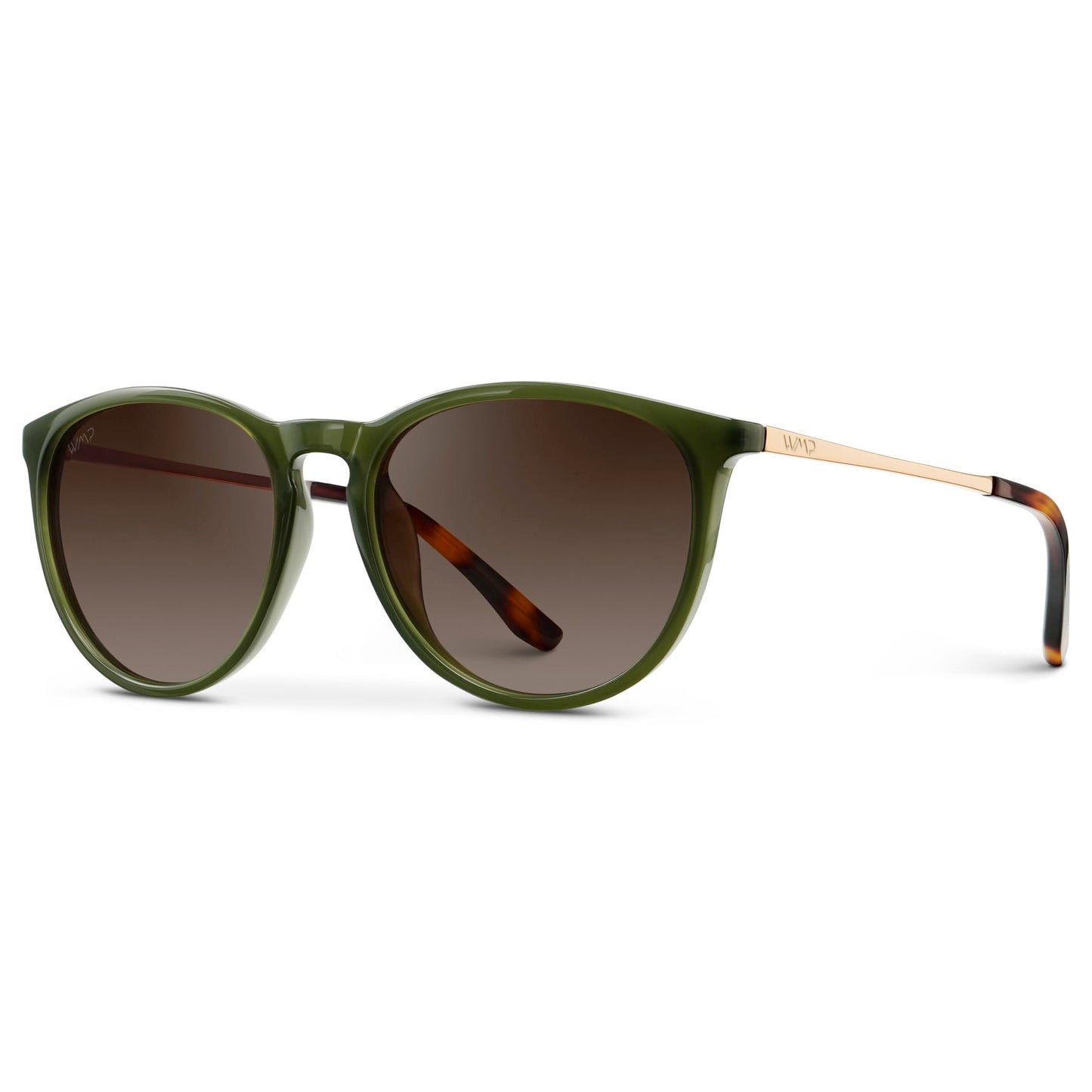 WearMe Pro Gafas de sol redondas para mujer con protección UV polarizada, estilo retro de diseño moderno (lentes degradadas verde oliva/marrón).