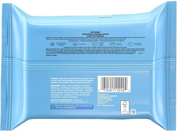 Neutrogena Toallas Desmaquillantes, 25 Count, 3 Pack