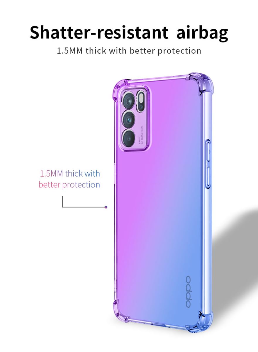 DABUNA Funda para OPPO Reno 6 5G Case Uso Rudo,Transparente Colores Degradados Protectora de Cámara Anticaída Carcasa Bumper(Púrpura Azul)