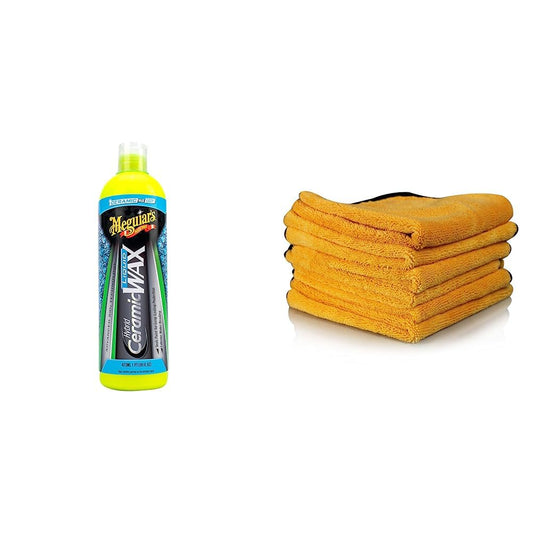 Cera Líquida de Cerámica Híbrida Meguiar's Dorado con Toallas de Microfibra Chemical Guys Paquete de 6
