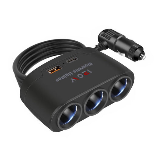 AIYUNDI Divisor de Enchufe de Encendedor de Cigarrillos 3 en 1, Adaptador de Carga rápida USB + PD de 120W, Divisor de Potencia de 3 enchufes, 12-24V para Coche, camión, SUV