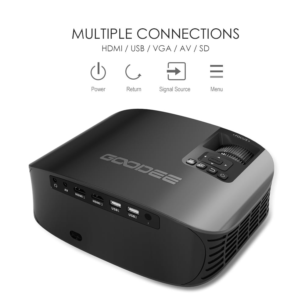 GooDee Proyector, proyector de Video Dolby Native 1080P 2023, proyector de película para Exteriores de 15000L, proyector de Video Compatible con Fire TV Stick, PS4, HDMI, VGA, AV y USB, Negro (YG600)