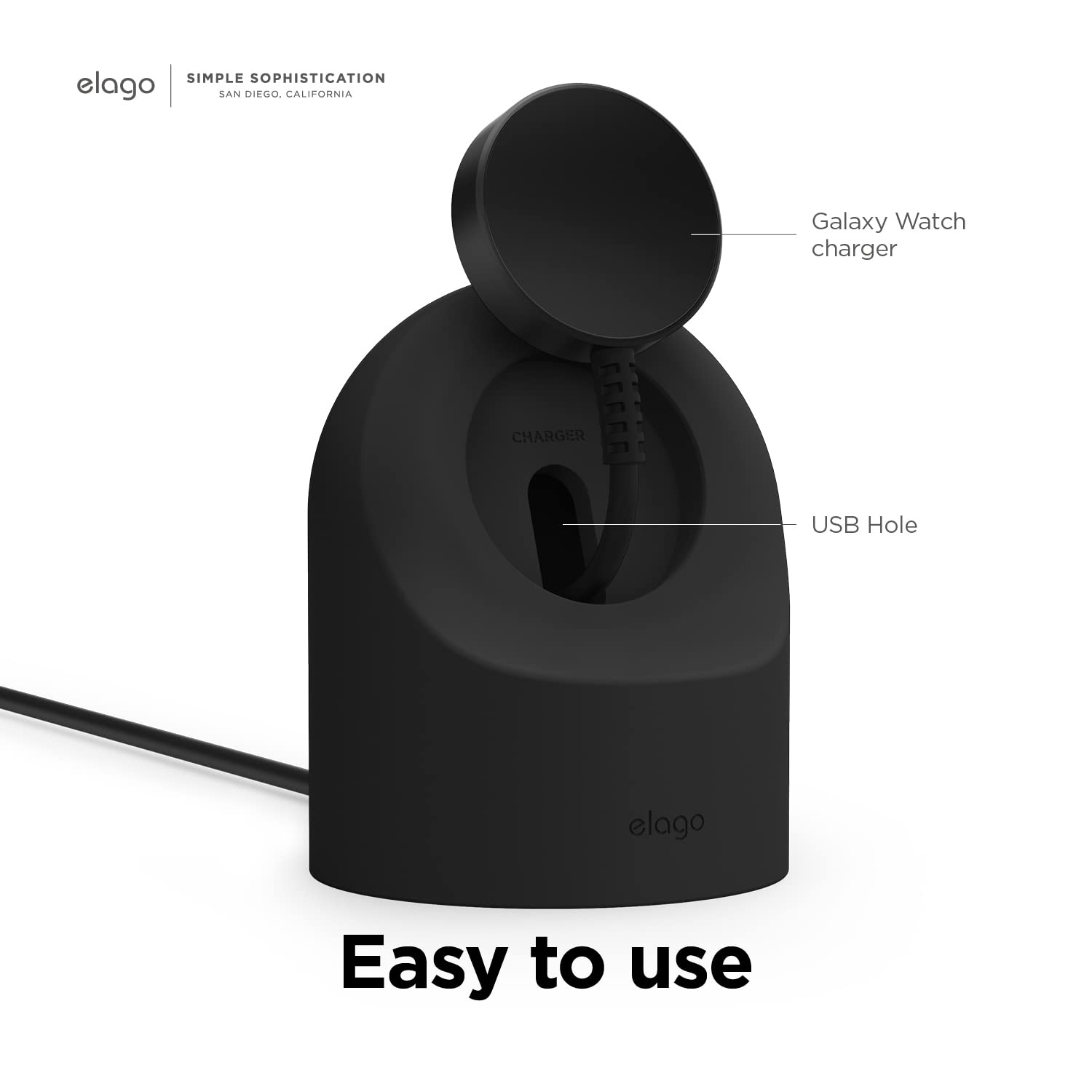elago Soporte de Carga Compatible con Samsung Galaxy Watch 8/8 Classic,7/Ultra,6/6 Classic,5/5 Pro [40/43/44/45/47mm], Modo Soporte Nocturno, Gestión de Cables [Cable de Carga No Incluido] (Negro)