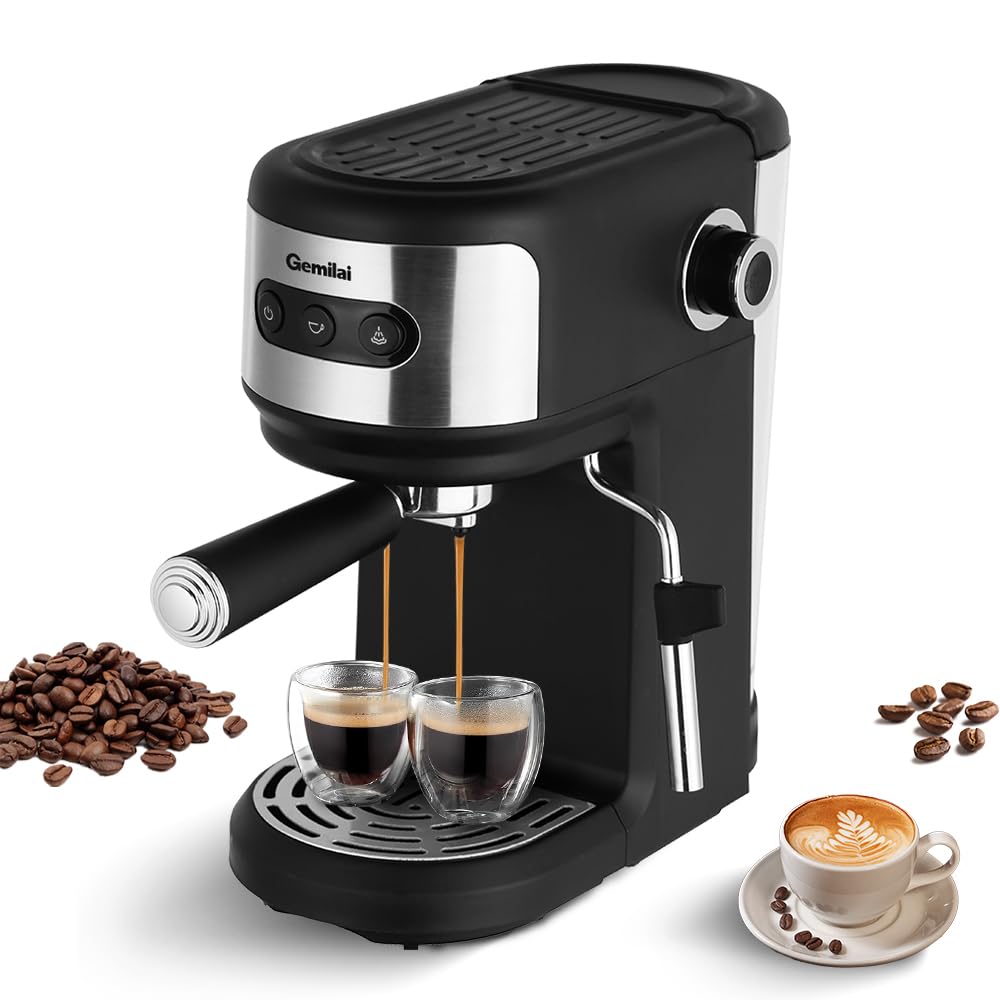 Gemilai Cafetera Espresso 15 Bar con Espumador de Leche, Máquina de Café Multifuncional con Control de Un Solo Toque y Sistema de Calentamiento Rápido, Ideal para Espresso, Capuchino y Más 3023 Negro