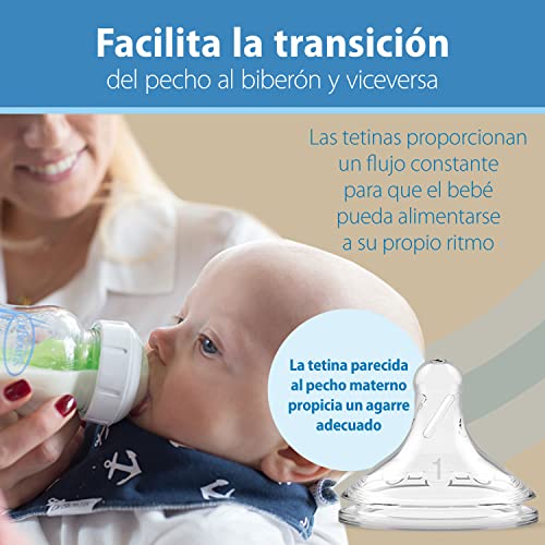 Biberón Dr. Brown's de Silicona Flujo Medio Rápido Natural Flow Nivel 3 Cuello Ancho 6 Meses+ 100% Silicona 6 Unidades
