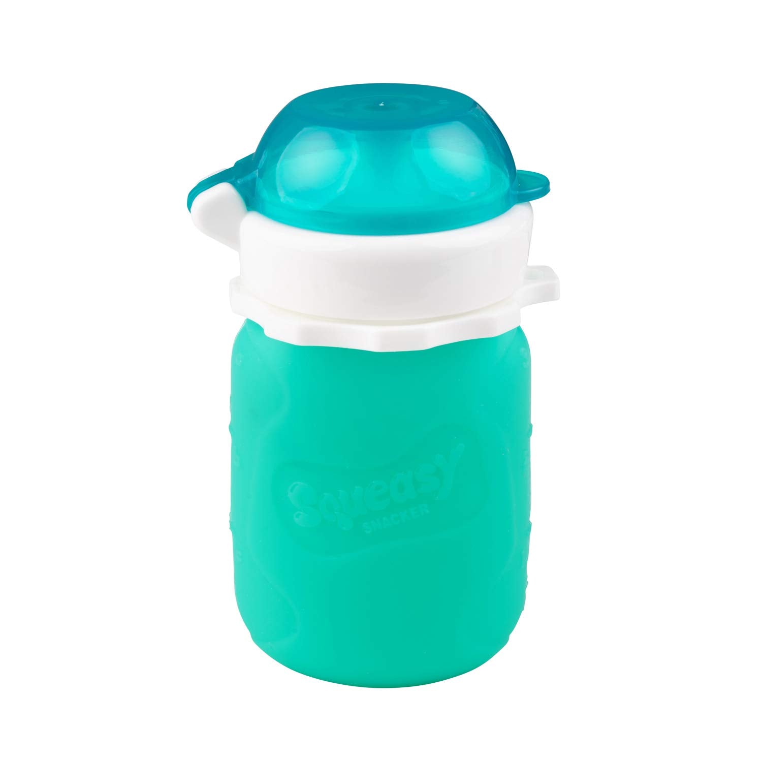 Squeasy Snacker 3.5oz 100% Food Grade Silicone Reusable Food Pouch, featuring the No Spill Insert - Aqua by Squeasy Gear