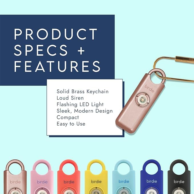 Alarma de Seguridad Personal She’s Birdie Rosa Metálico con Sirena Fuerte y Luz Estroboscópica para Mujer