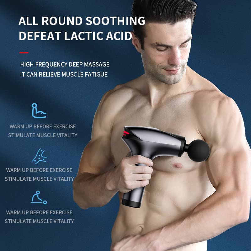 Pistola de Masaje Muscular, Pistola de Masaje Silenciosa con 8 Velocidades Ajustables, Masajeador Muscular de Tejido Profundo para el Alivio del Dolor Muscular, 7 Cabezales de Masaje, Carga USB (Gris)