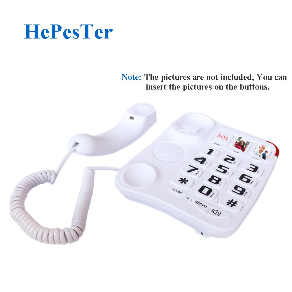 Teléfono con botón grande para personas mayores con cable para teléfono fijo para personas mayores con asistencia de cuidado de imágenes para personas mayores amplificado para pared de ayuda auditiva