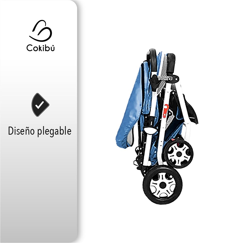 Carriola De Bebé Plegable Rosa (Azul) Carriola De Bebé Plegable Mango Reversible Respaldo Ajustable Ruedas Delanteras Giratorias Arnes De Seguridad De 5 Puntos Bandeja De Comida Y Musica 2 En 1