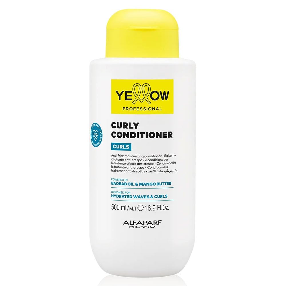YELLOW PROFESSIONAL CURLS CURLY CONDITIONER 500ml Acondicionador hidratante efecto anticrespo para cabello ondulado, rizado y afro POTENCIADO CON BAOBAB OIL & MANGO BUTTER CONCEBIDO PARA ONDAS & RIZOS HIDRATADOS