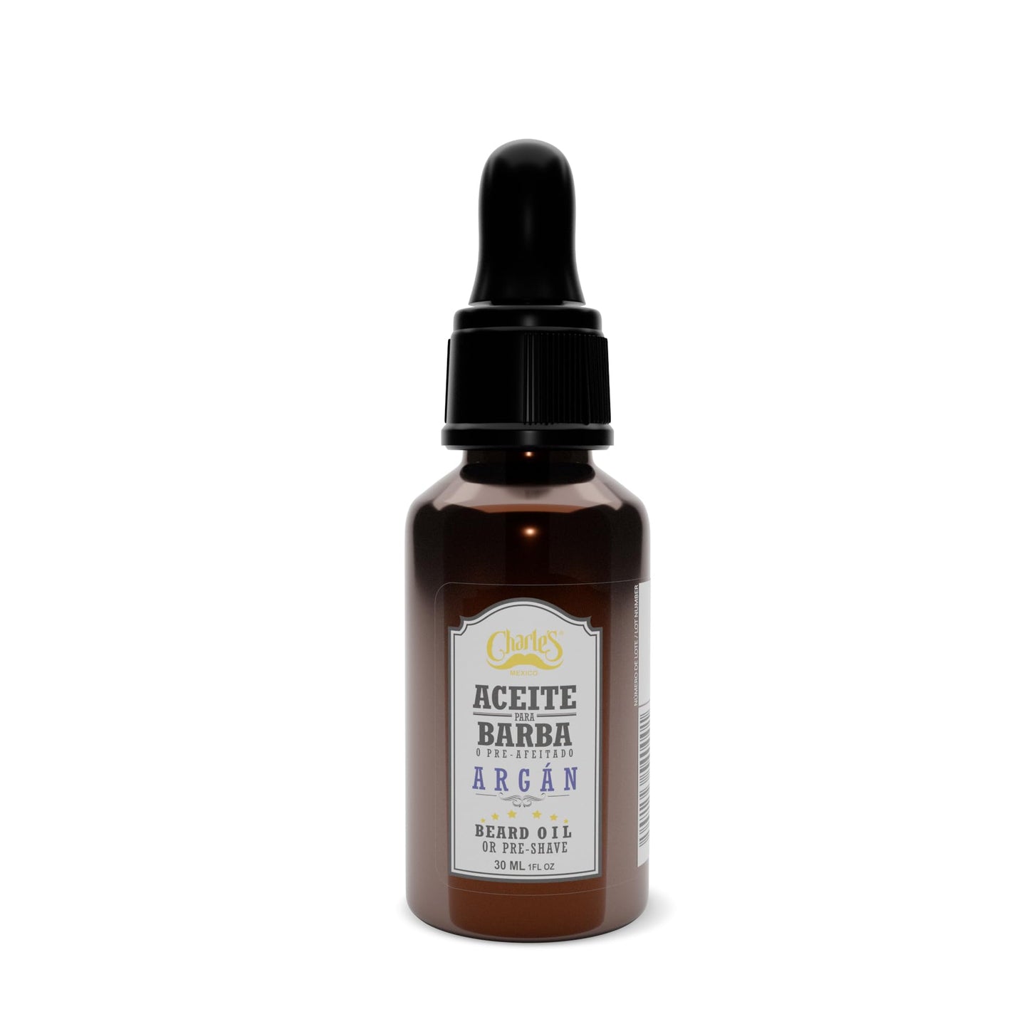 Charle's - Aceite Premium Hidratante Para Barba y Bigote con Argán | 30ml | Fácil Absorción - Elaborado con Ingredientes Naturales - Aceite de Jojoba - Aceite de Romero - Beard Oil - Ayuda a prevenir la irritación antes del afeitado