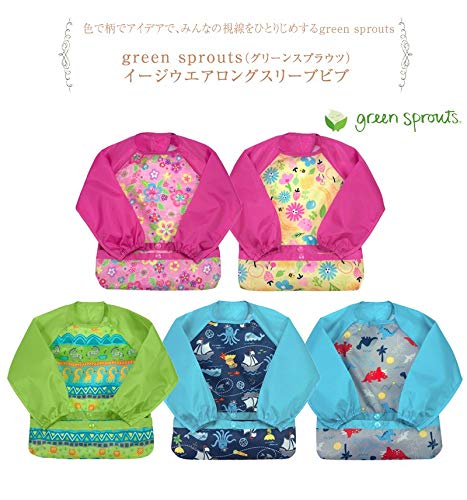 Green Sprouts - Babero de manga larga fácil de llevar, protección impermeable desde la comida hasta la hora de juego, bolsillo invertido, material suave, fácil de limpiar