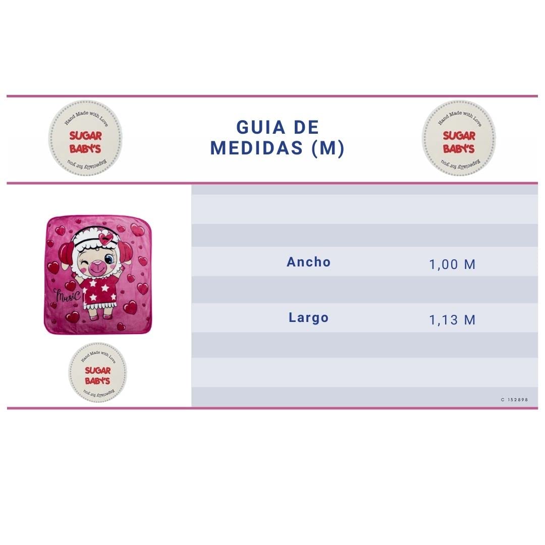 Cobija para bebe niña, calientita con forro de borrega, 1 M X 1.13 M. (Borreguita)