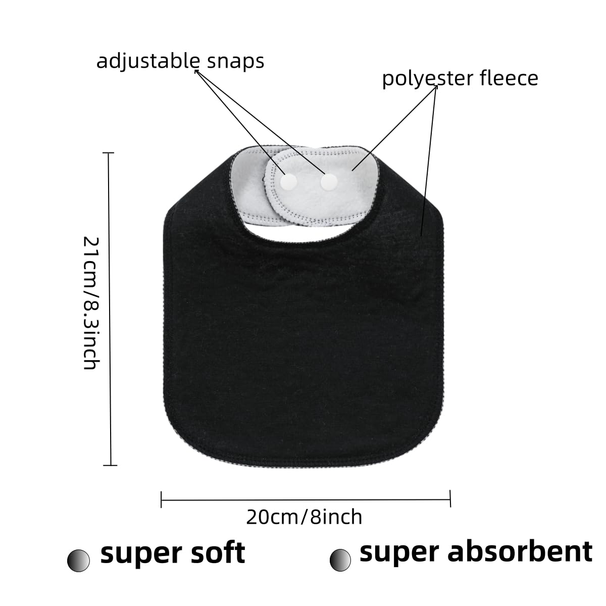 lazyrhino - Paquete de 8 baberos unisex ajustables con broches de presión ultra suaves y absorbentes para la dentición para niños y niñas (negro, paquete de 6)