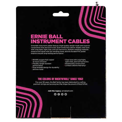 Ernie Ball - Cable en espiral para instrumentos, recto/acodado, 9,1 m, color blanco