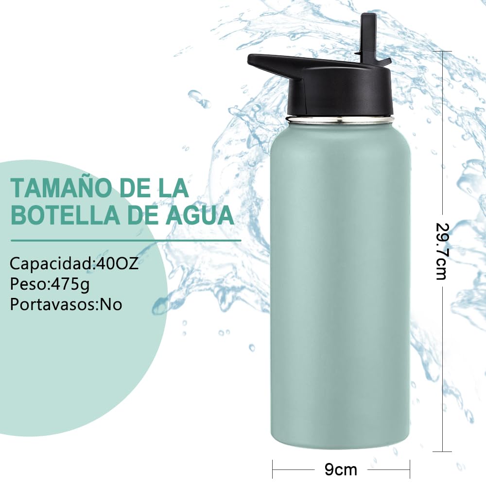 Free Wolf 40OZ Termo de Acero Inoxidable A Prueba de Fugas Con 3 Tapas y Asa, Doble Aislamiento Térmico para 24 Horas de Agua Fría y 12 Horas de Caliente