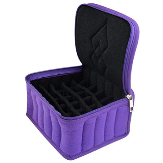 Healifty - Organizador de bolsa de transporte de aceite esencial de 30 rejillas para 30 botellas, soporte de viaje morado para aceites esenciales y botellas de cosméticos, 19 x 16 x 8 cm